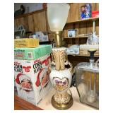 Ceramic Table Lamp with Dual Handles and Floral Motif