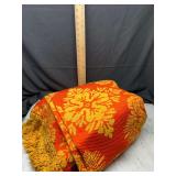 1970s sears harmony house heavy woven jacquard bedspread with fringe orange and yellow MCM Boho