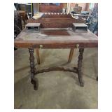wooden writing desk with gallery and drawers