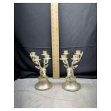 Pair of Silver Tone Metal Stag Head Candelabras