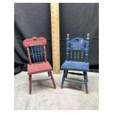 Pair of painted wooden decorative miniature chairs