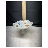 Porcelain footed bowl iridescent finish with butterflies and leaves