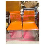 Set of Two retro Orange Acrylic and Chrome Metal Side Chairs