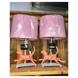 Pair of Style Craft Orange Dog Lamps with Pink Shades