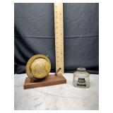 Desk set with globe and Parker Quink ink bottle