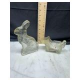 Vintage pressed glass rabbit and dog candy holders