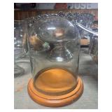 Glass cloche with wood base