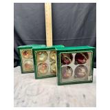 Set of 3 boxes vintage hand decorated glass ornaments
