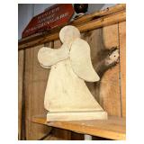 Wooden Angel Figurine with Distressed Off-White Finish
