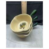 3 Metlox Poppytrail rooster double spout gravy bowls with handles