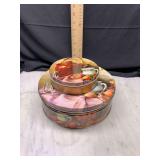Set of 2 round metal tins with strawberry still life print