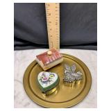 3 trinket boxes and tray