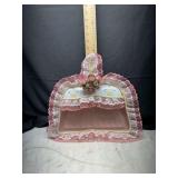 vintage granny core metal dustpan with pink lace and faux pearls