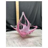 Murano style pink and white art glass basket