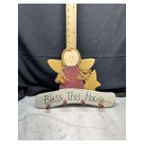Wooden angel wall hook rack bless this house