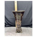 Pedestal Vase with Hand-Painted Floral Motifs and Ornate Metal Base