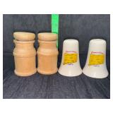 Wooden shakers and Connecticut salt and pepper shakers