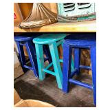 Set of Three Painted Wooden Stools