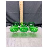 set of 6 emerald green sherbets with bubble glass base