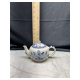 Delft Blue and White Ceramic Teapot with Windmill
