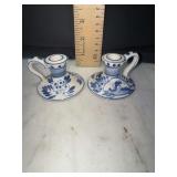 Miniature delft blue taper holders