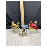 set of 3 porcelain bird figurines on branches