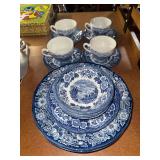 Lochs of Scotland blue and white dinner ware 4plc setting