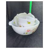 Fire king BC Comics milk glass bowl set