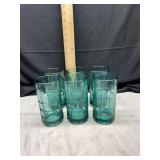Set of 6 green anchor hocking tartan tea glasses
