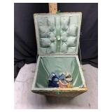 Woven sewing basket with floral lid and lining