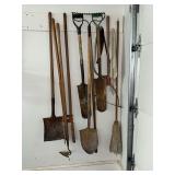 Shovels, hoe, post hole diggers