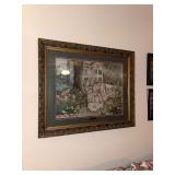 framed landscape print with ornate moulding