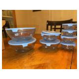 Glass Bowl set with blue lids