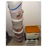 Small cooler, foot stool and ice cream buckets