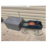 Wooden garden wagon with metal wheels