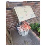 Wooden wishing well planter with artificial autumn floral arrangement