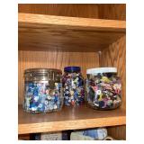 Assorted buttons in glass jars lot of 3