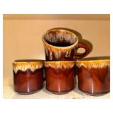 Set of 4 vintage brown drip coffee cups