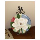 Bella Ceramica Magnolia plate with easel has chip on back side