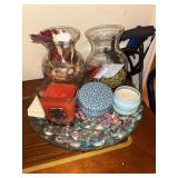 Decor tray with candles glass vases and fillers