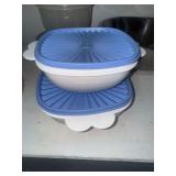 2 vintage Tupperware servalier bowls with blue lids