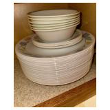 Corelle friendship dinner plates and green rim bowls