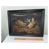 Vintage embossed copper relief art Native American and Buffalo
