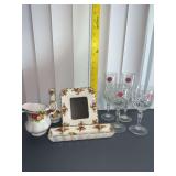 Royal Albert Old Country Roses porcelain and crystal group 8pcs
