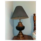 Brass and black ceramic table lamp with pleated shade