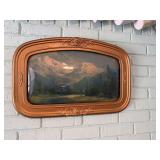 Art Deco convex bubble glass frame and vintage landscape print