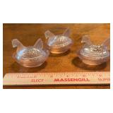 3 Pink Miniature Hen on Nest Salt Cellars