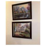 Thomas Kinkade framed cottage prints pair