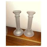 pair of frosted glass pillar candle holders