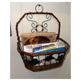 Hanging wicker and metal basket